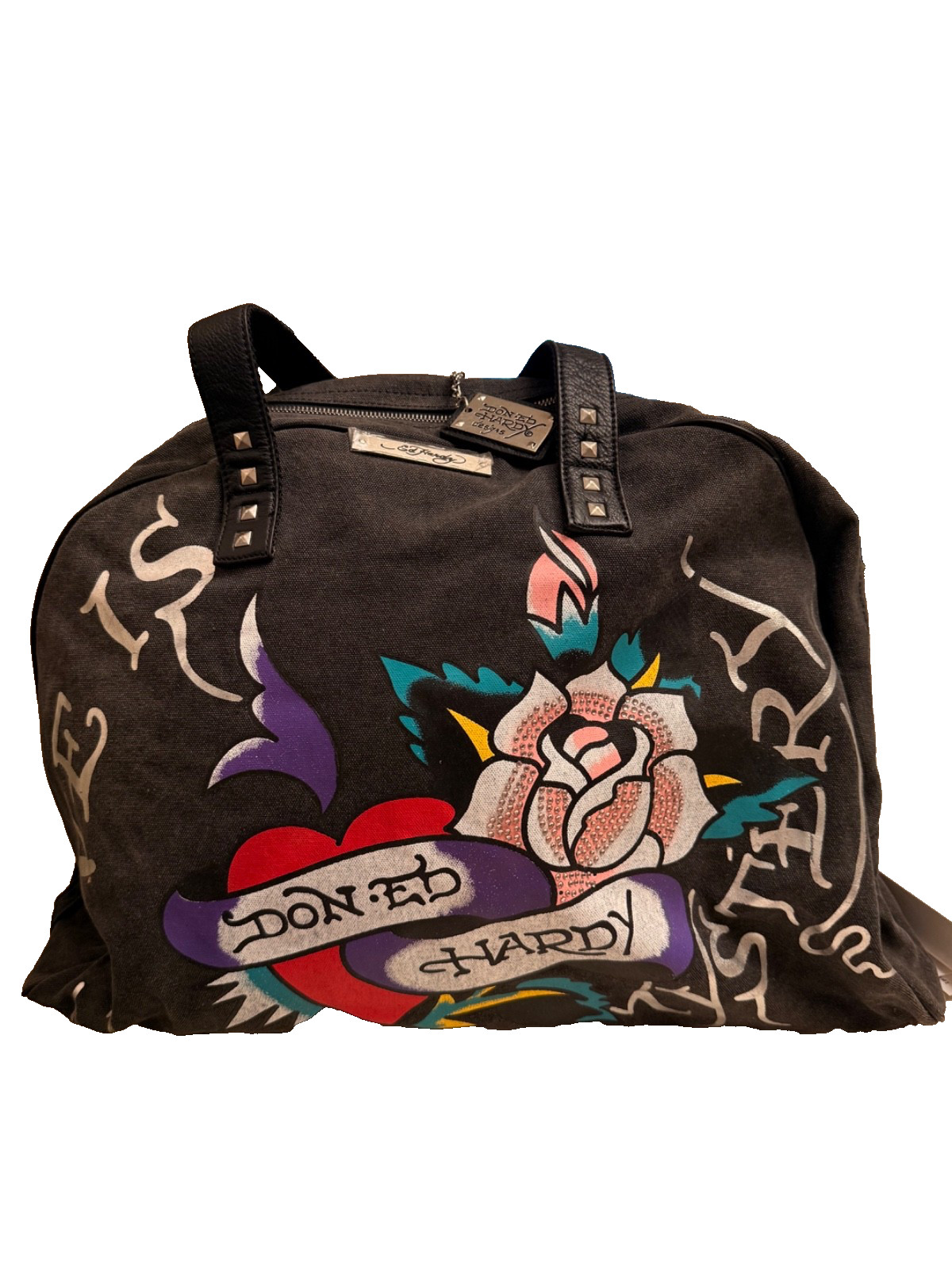 Ed Hardy Done Being Nice Tote Bag Christian Audigier Heart Rose Purse Y2K