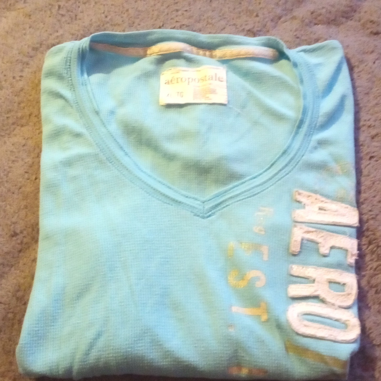 Aeropostale Blue AERO Logo Knit V-Neck Long Sleeve T-Shirt Women’s XL