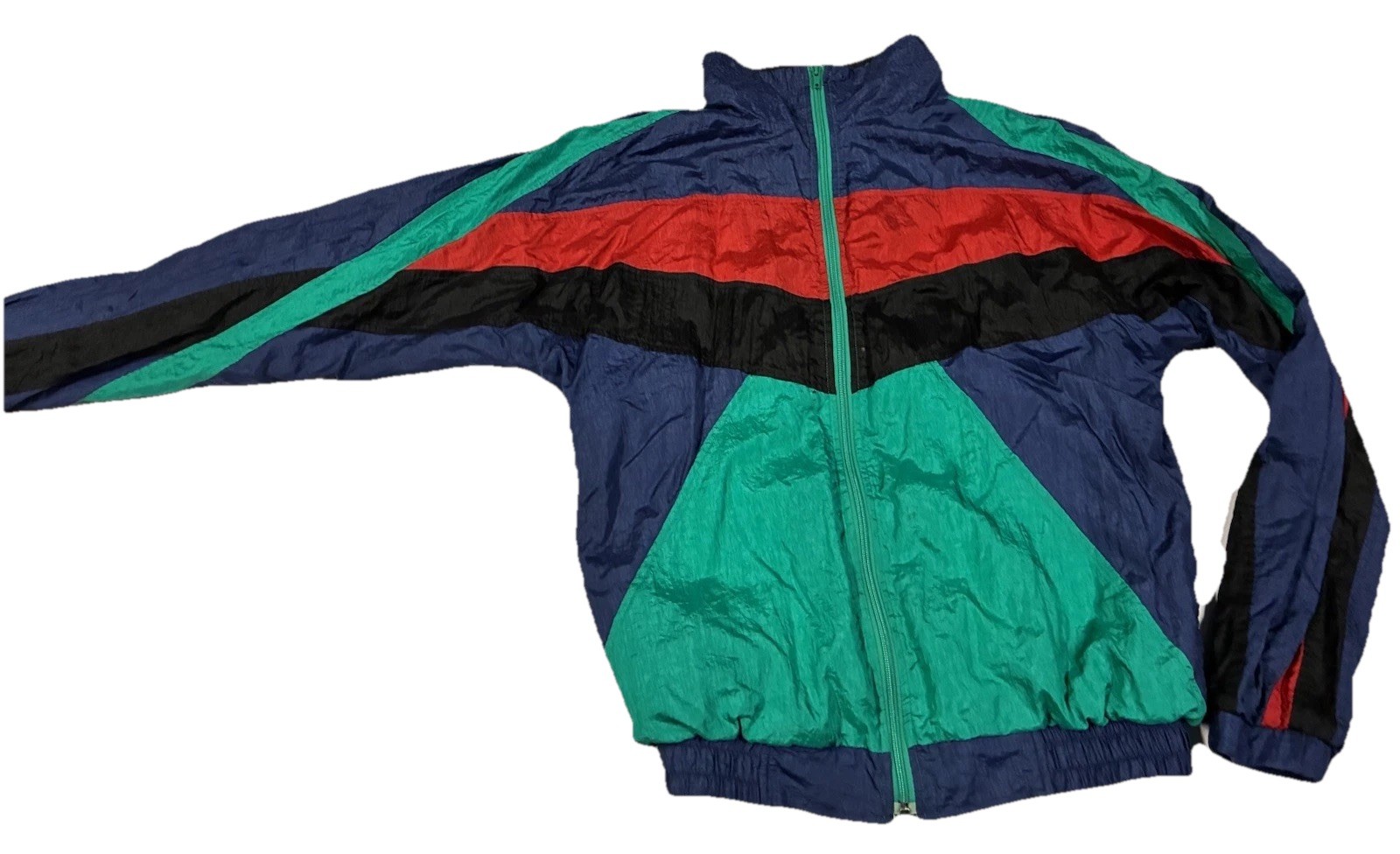 Vintage 90s Blazer Windbreaker Jacket Women’s (Size M) Teal Green/Navy Blue /Red