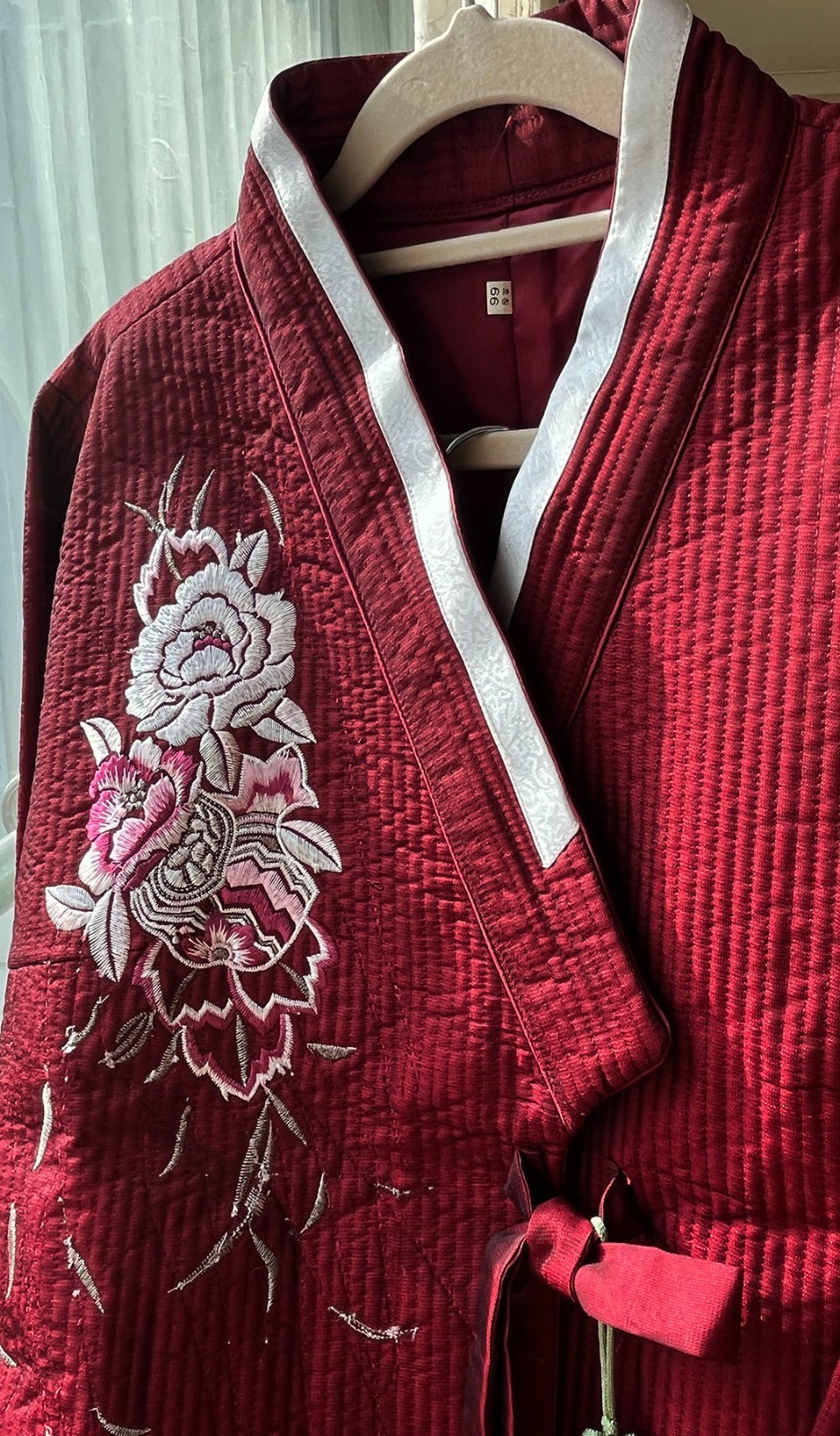 S-M Traditional Korean Modern Hanbok Set-Quilted Nubi Burgundy Top/ Pants /Scarf