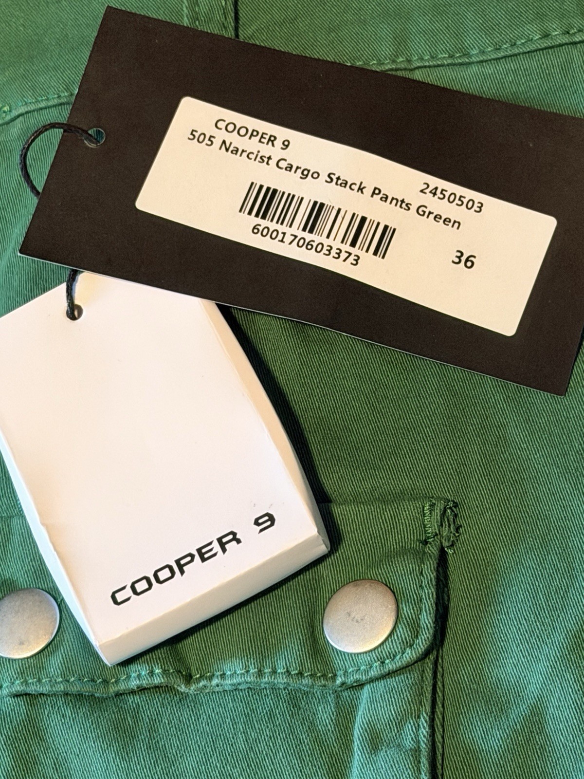 Cooper 9 36 Cargo Pants Men Green Cotton Twill Flared Logo Zipper Button