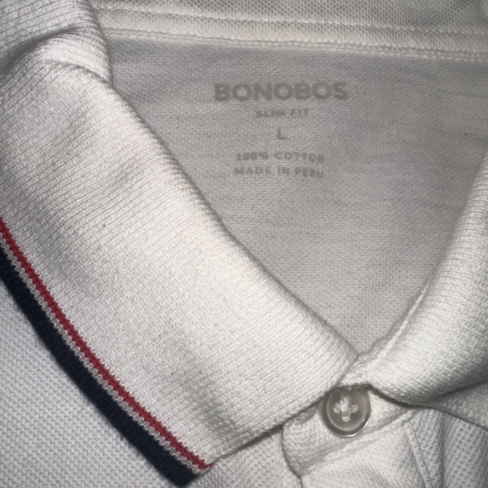 BONOBOS Large White Slim Fit Pique Tipped Polo Shirt