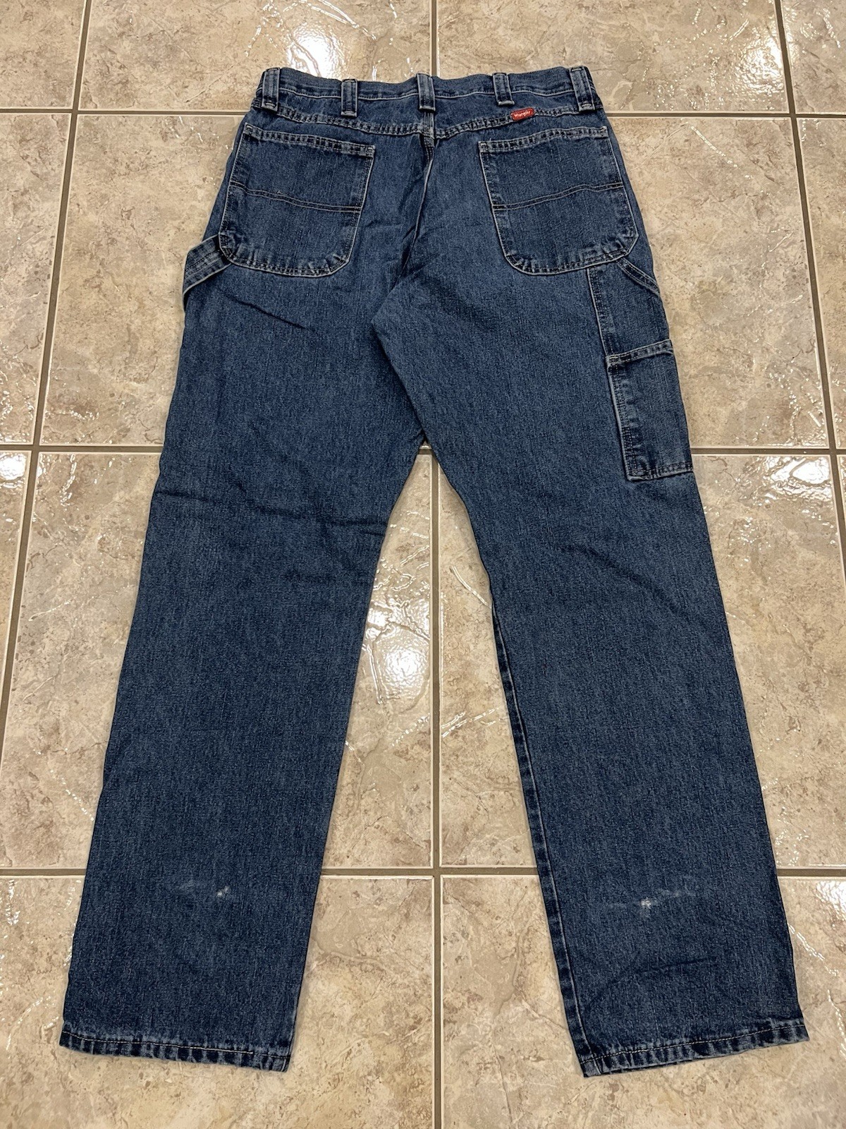 Wrangler Jeans Mens 34X34 Blue Carpenter Workwear Hammer Loop Utility 94LSWDV