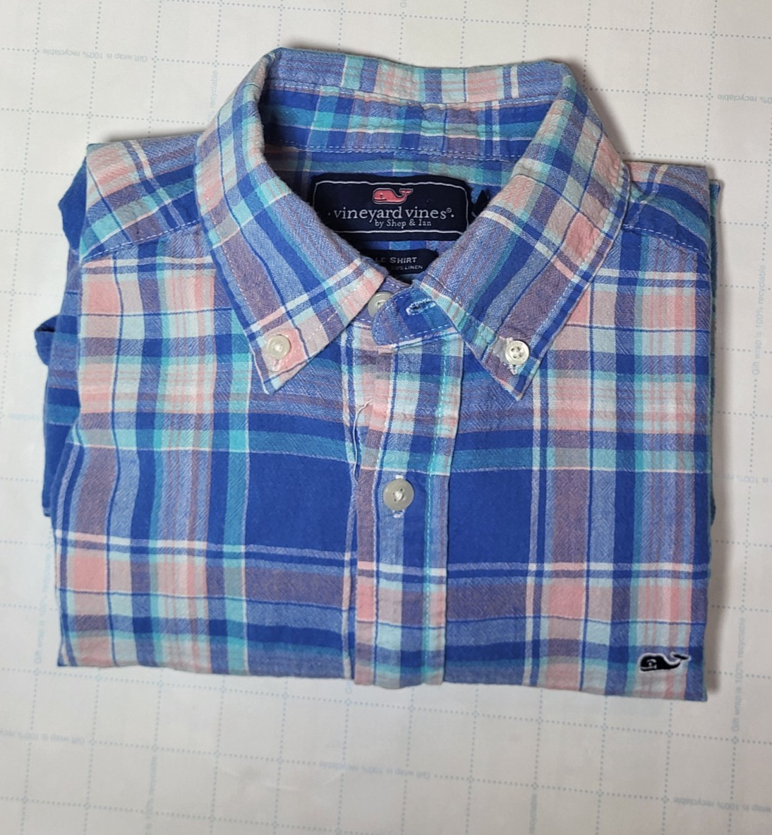 Vineyard Vines short sleeve button up whale shirt – medium