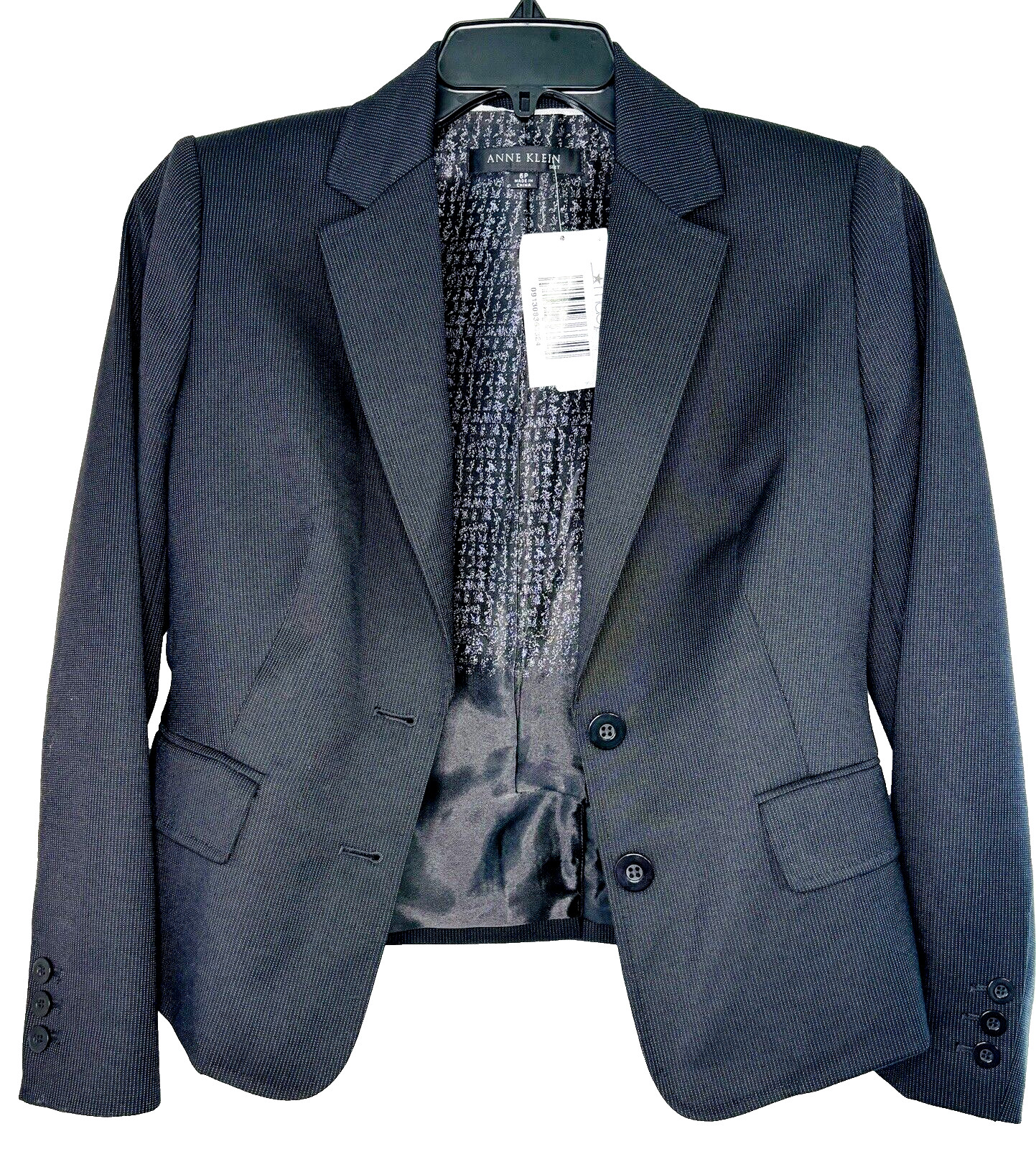 Anne Klein Womens Blazer Size 6 Jacket Button Pinstripe Black Wool Blend Petite