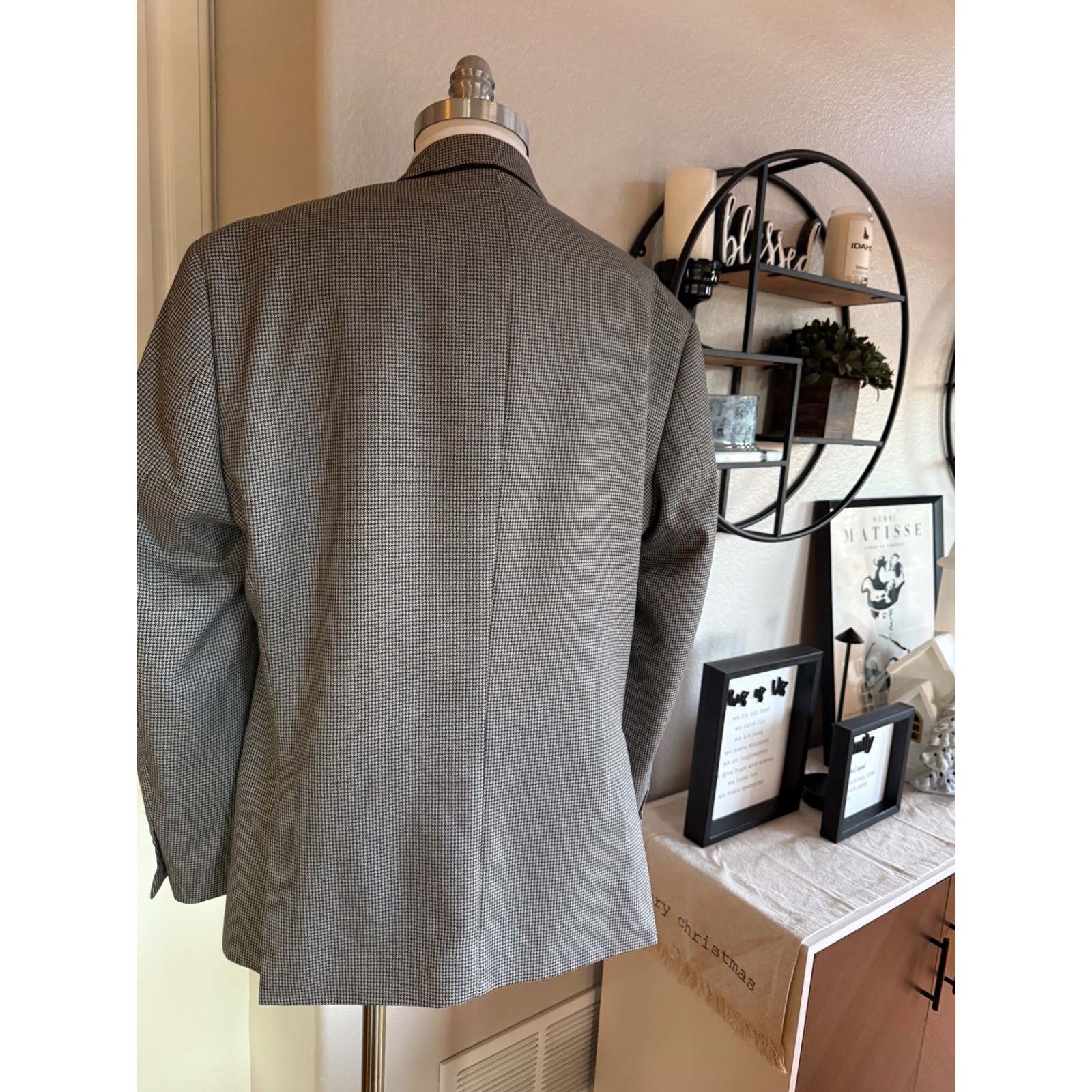 TALLIA Est 1893 Mens Houndstooth Blazer Jacket Black Gray Paisley Lined Mens XL