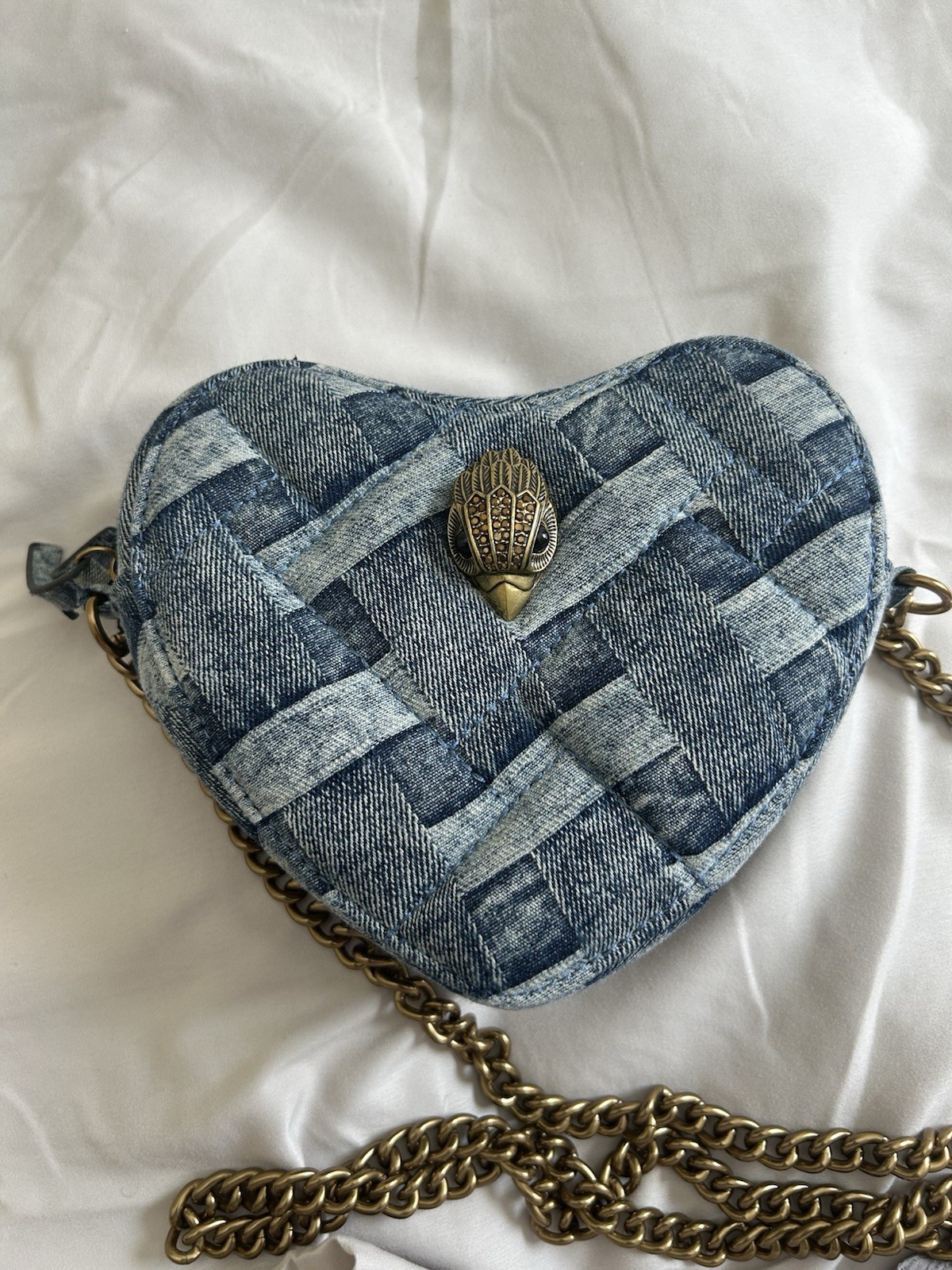 Kurt Geiger London Blue Heart Crossbody Bag Small Zip Gold Chain Strap