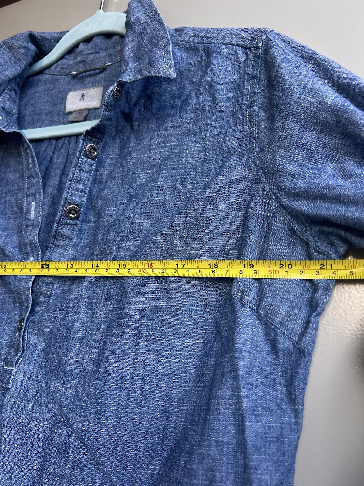 Royal Robbins Chambray Linen Blend Popover Gorpcore Shirt Blue M Travel Safari