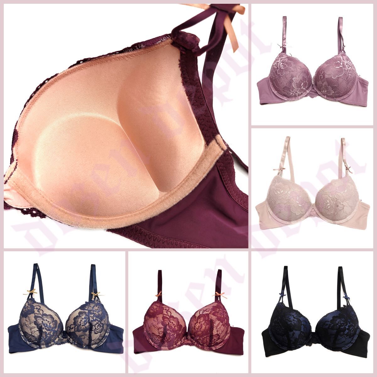Add 2 Cup Sizes Extreme Ultimate Padding Power Lift Lace Trim Push Up Bras 32-38