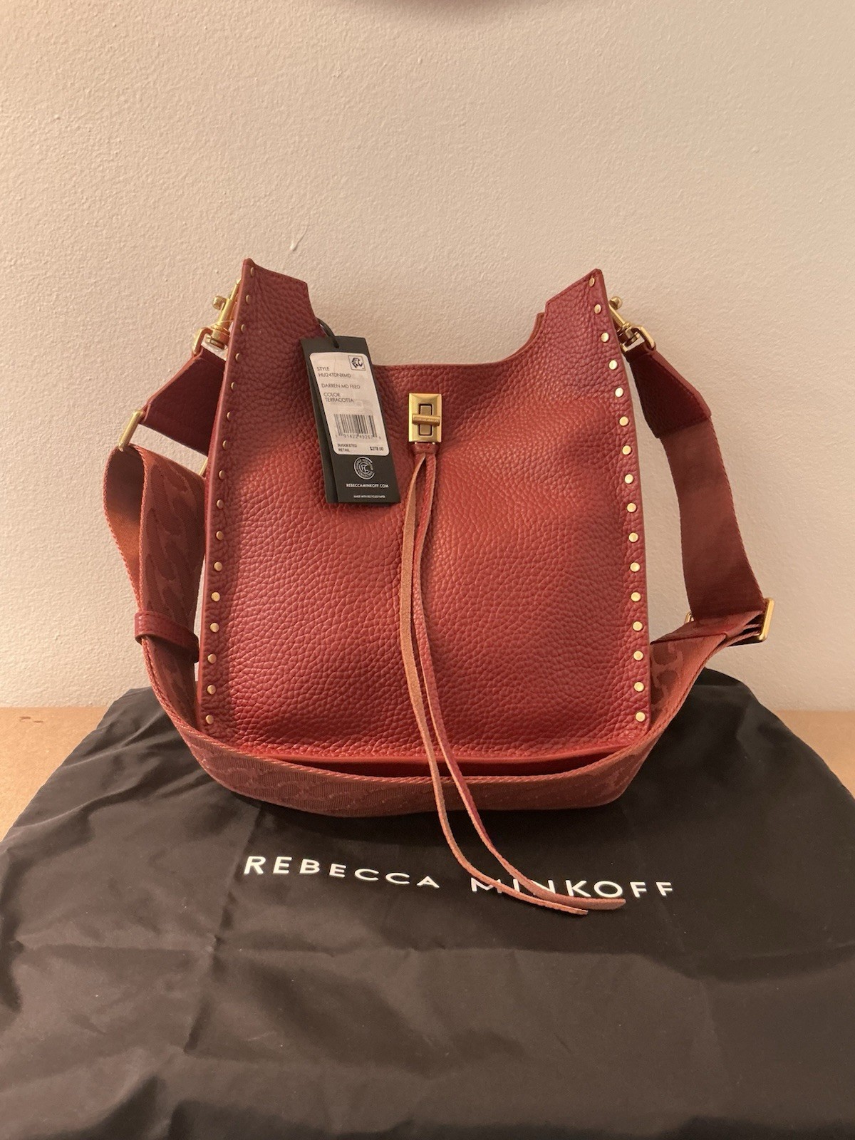 REBECCA MINKOFF DARREN MED FEED CROSSBODY $ 278 TERRACOTTA