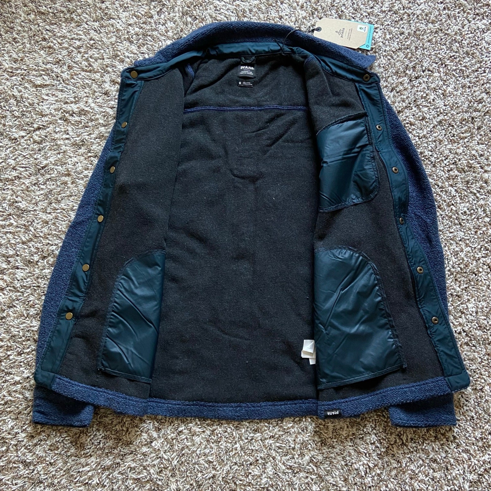 Prana IncrediWool Overshirt Men’s XL Stormy Night Heather Slim Fit Shacket