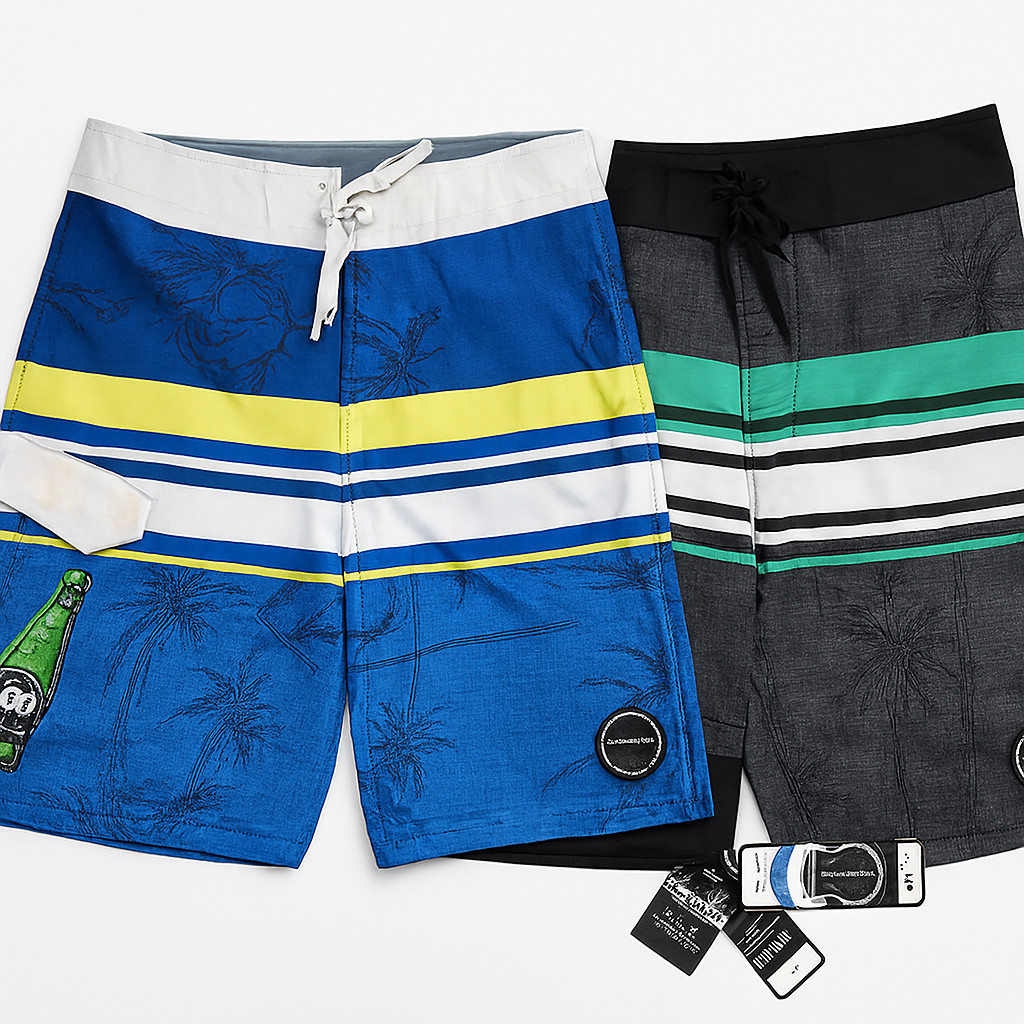 2-ISLAND DAZE BOARD SHORTS/BOTTLE OPENER 4 WAY STRETCH BLUE – NEW W/TAGS SIZE:32