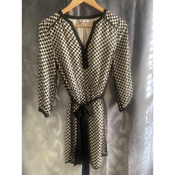 Banana Republic Black Cream Geometric Print Tie Waist Shift Dress Size 2
