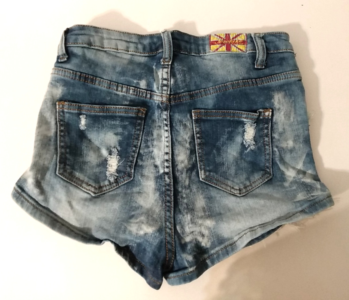 Machine Jeans Women’s Shorts waist measures 28 in. Distressed Flag, tag size 30″