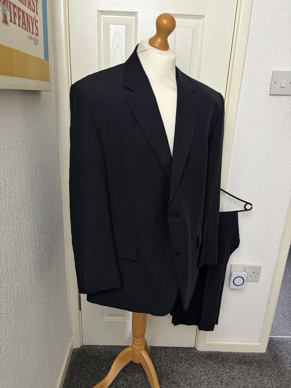 Jaeger Men’s Silk Linen Black 2 Piece Suit Jacket 58 /48 Trousers W38 L29