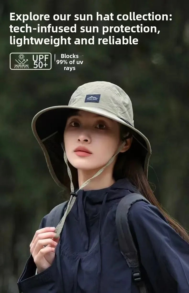 UPF 50+ Outdoor Sun Hat Wide Brim Fishing Hiking Neck Flap UV Bucket Cap