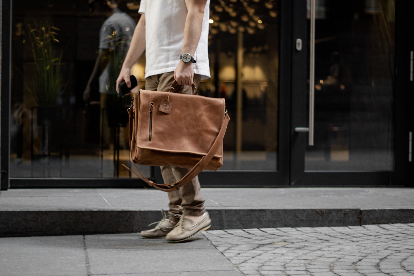 Leather laptop briefcase messenger bag for men