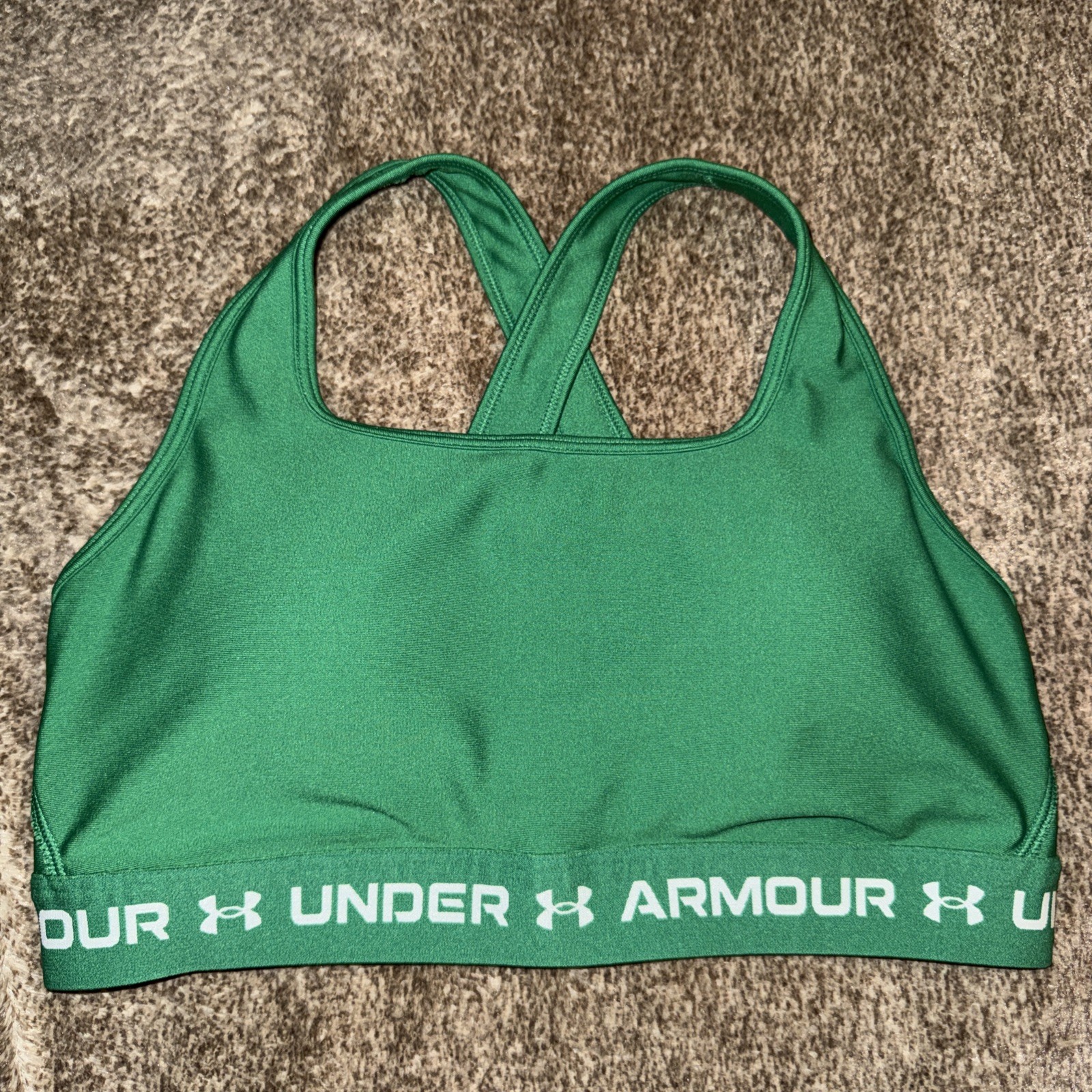 Pre Owned Green White Under Armour Compression Crossback Sports Bra Large L