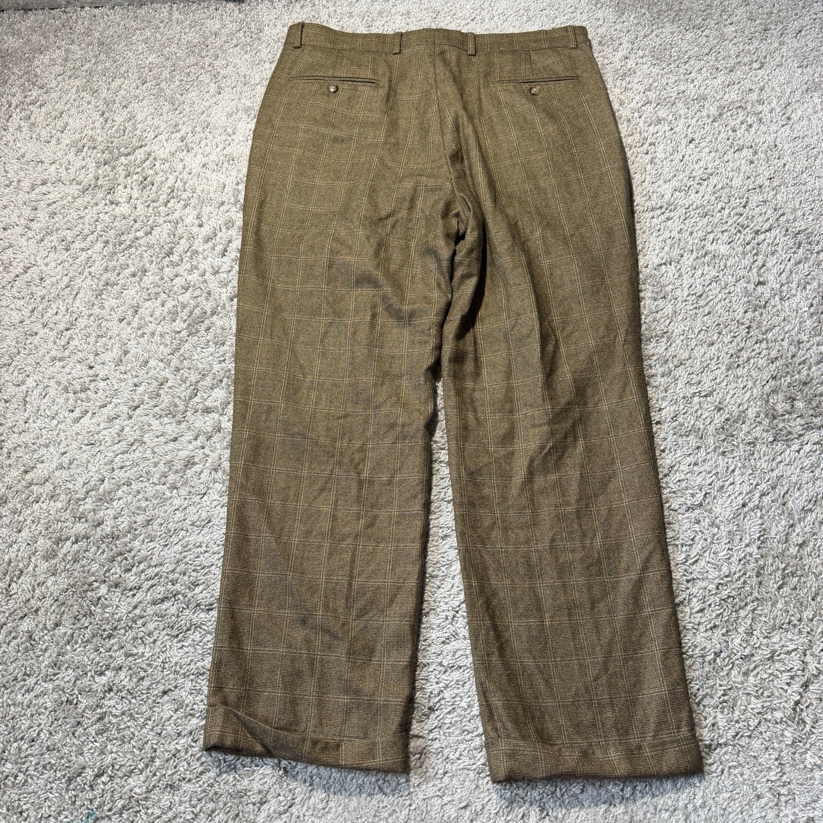 Vintage Haspel 100% Wool Cuffed Trousers Mens 36×30 Brown Plaid Dress Pants