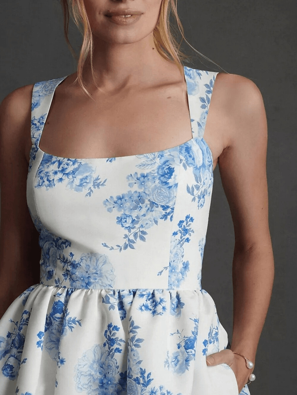 Sachin & Babi Blaine Blue Taffeta Square-Neck Midi Dress Size 6