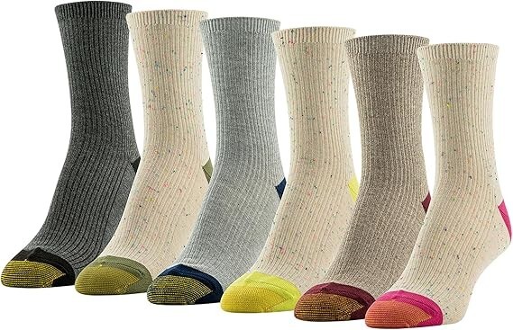 Gold Toe Womens Short Crew Socks 6 Pair Sz 6-9 Casual Ribbed Hiking Socks NWT
