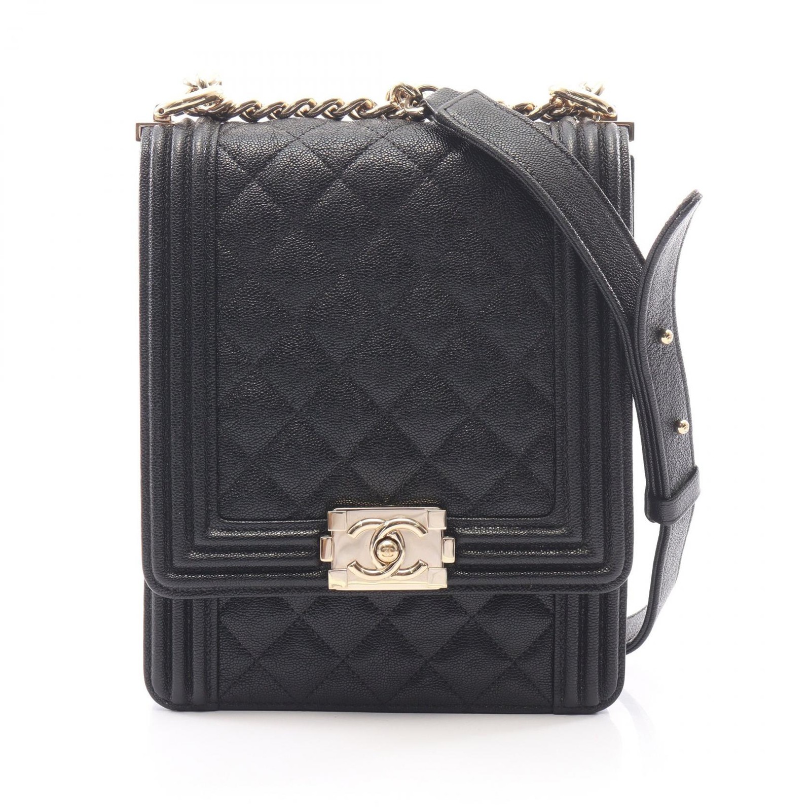 CHANEL Boy Chanel Matelasse Chain Shoulder Bag AS0130 Calfskin Black GHW Used
