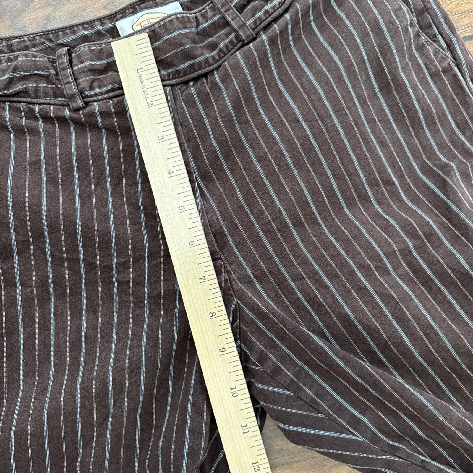 Talbots Women Pants 10 Petites Blue Striped Cotton Blend Straight Leg Capri Fit