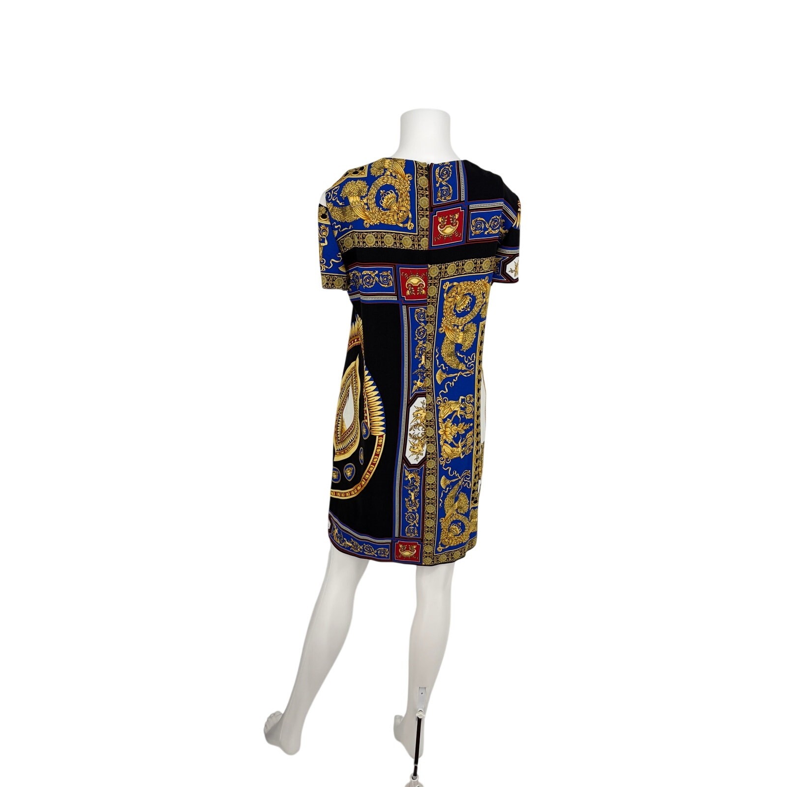 Versace Jeans Couture Blue Gold Black Baroque Print Shift Mini Dress IT 46