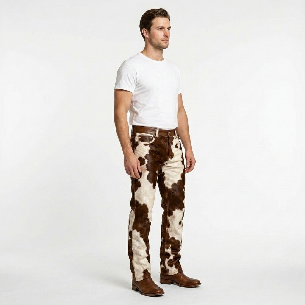 Men’s Genuine Hair-On Cowhide Pants – Western Style Leather Wear