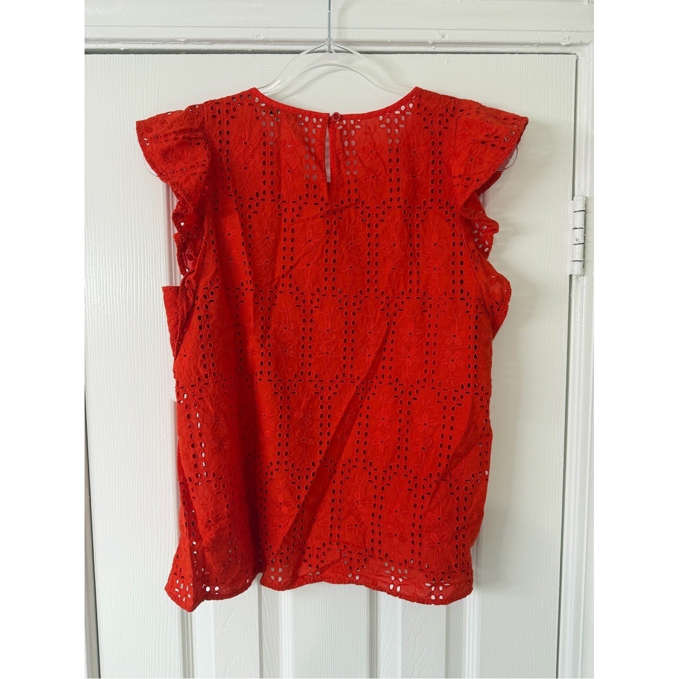 Madewell Red Eyelet Flutter Sleeve Top Size Medium 100% Cotton Boho Cottagecore