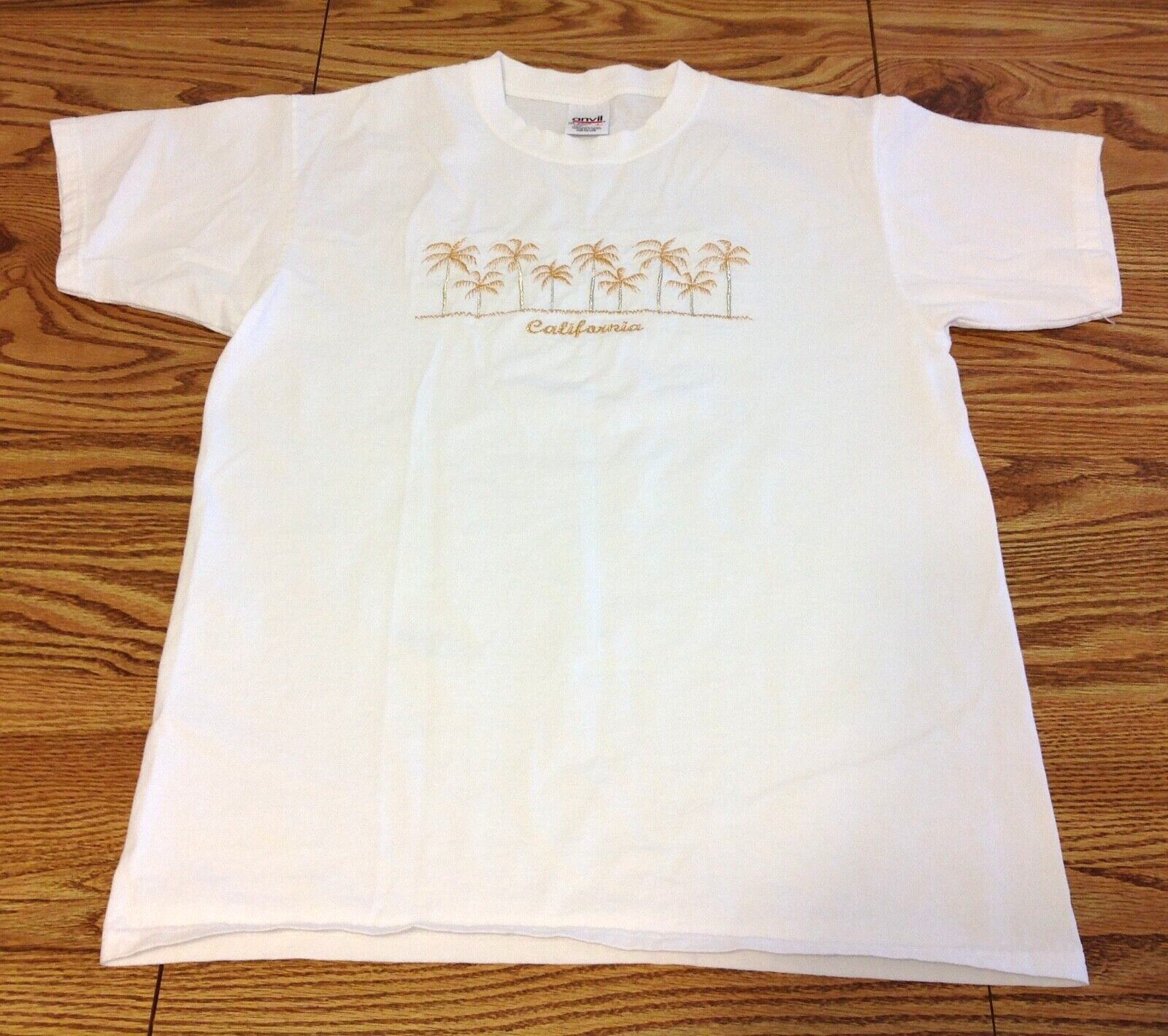 Anvil VTG Embroidered California Novelty Tourist T Shirt White Cotton Mens Large
