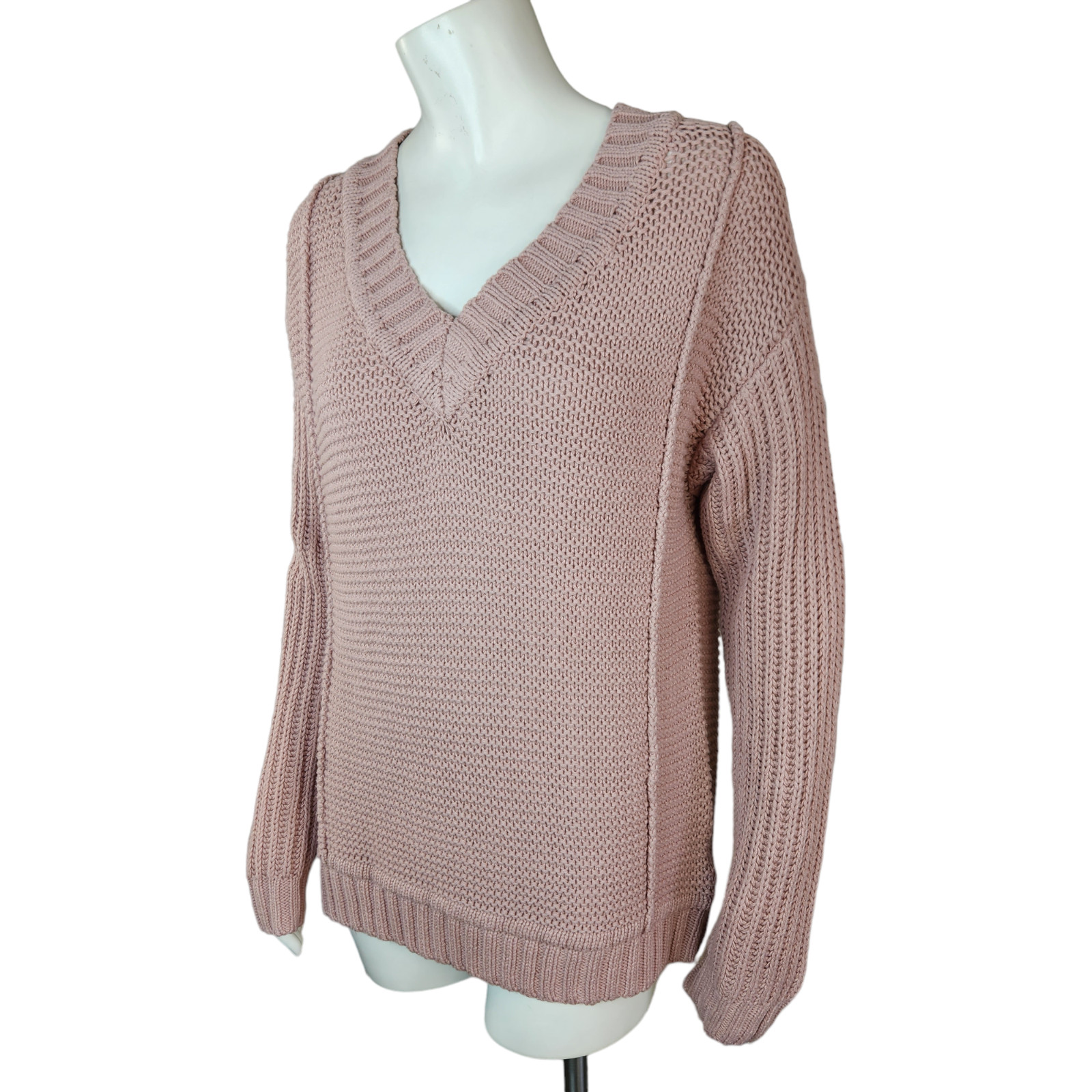 Encore by Idina Menzel Mixed Stitch V-Neck Sweater Dusty Pink X-Small Open Knit