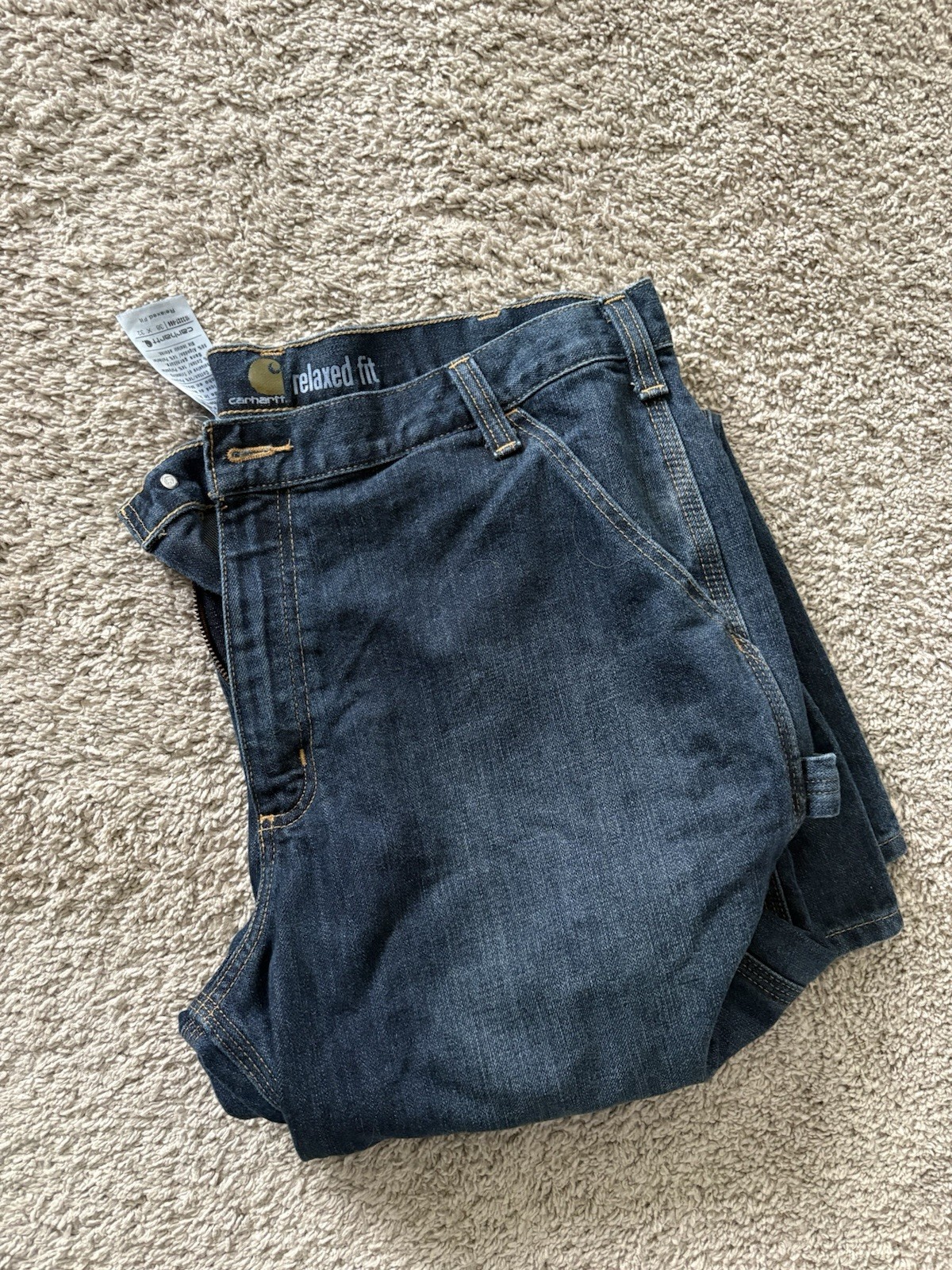 Carhartt Relaxed Fit Jeans 38 x 32 Dark Wash Workwear Denim
