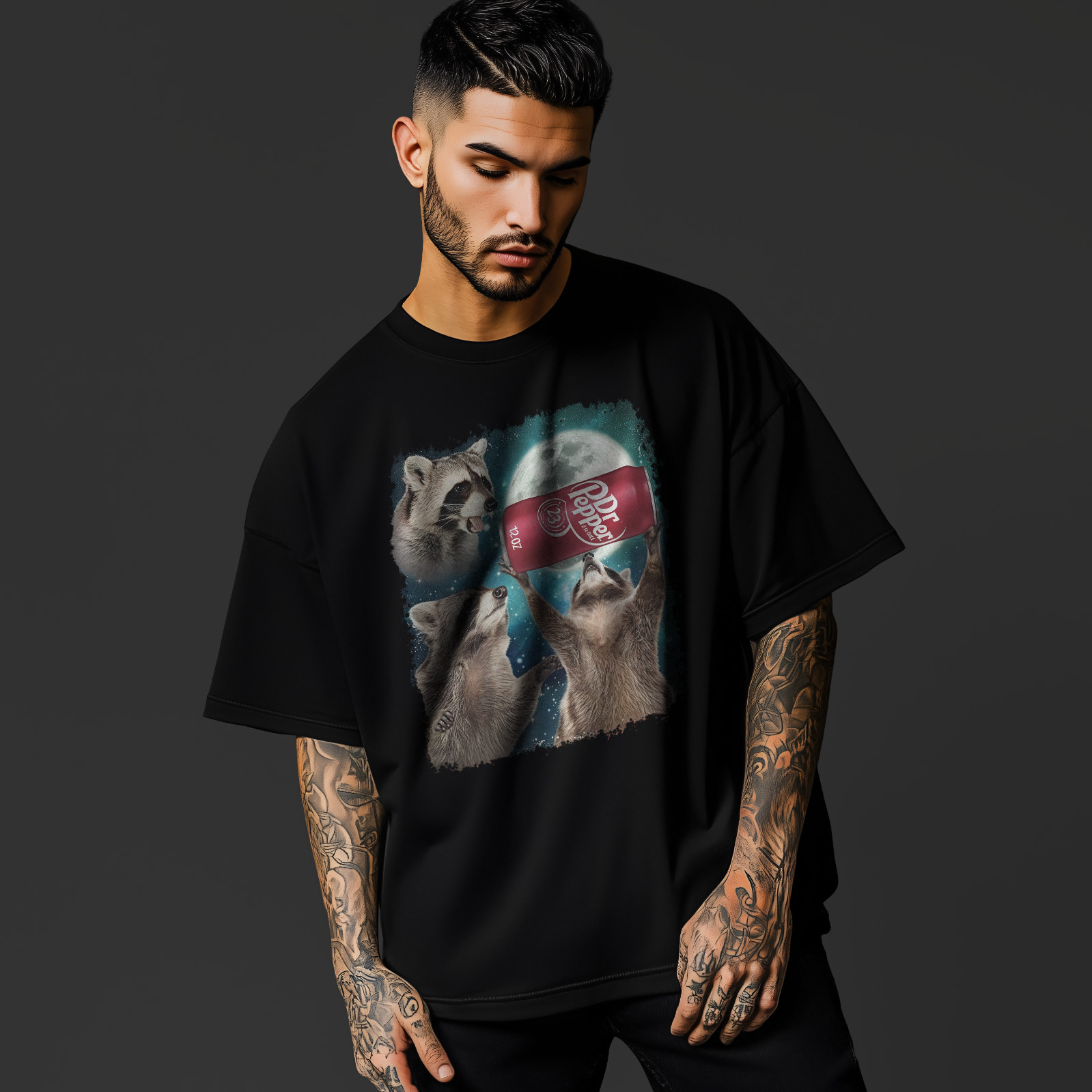 Dr Pepper Funny Raccoon Moon T-Shirt – Cute Cosmic Animal Graphic TeeA180