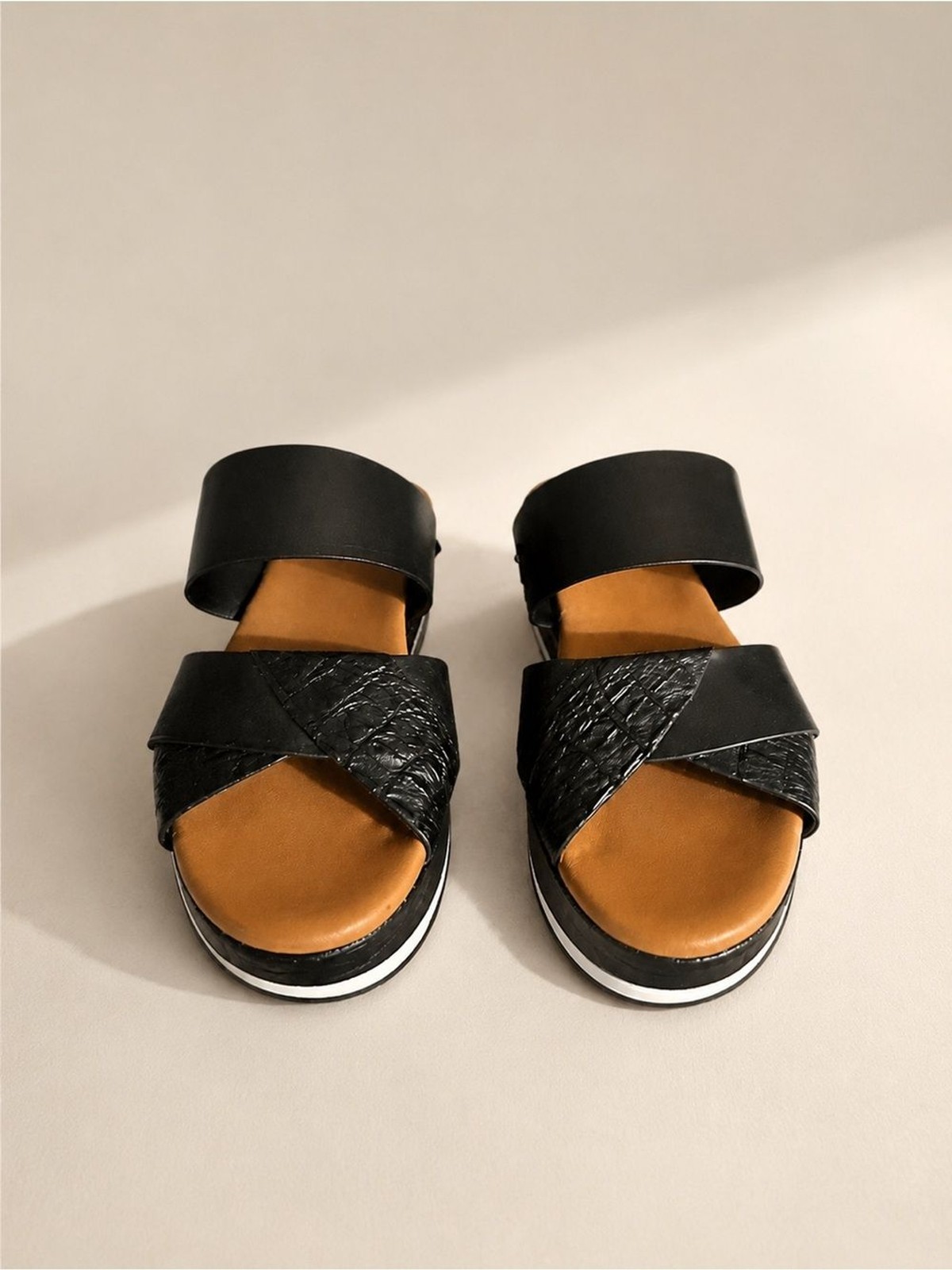 Black Platform Slide Sandals Comfort Wedge Slides 7.5 Size