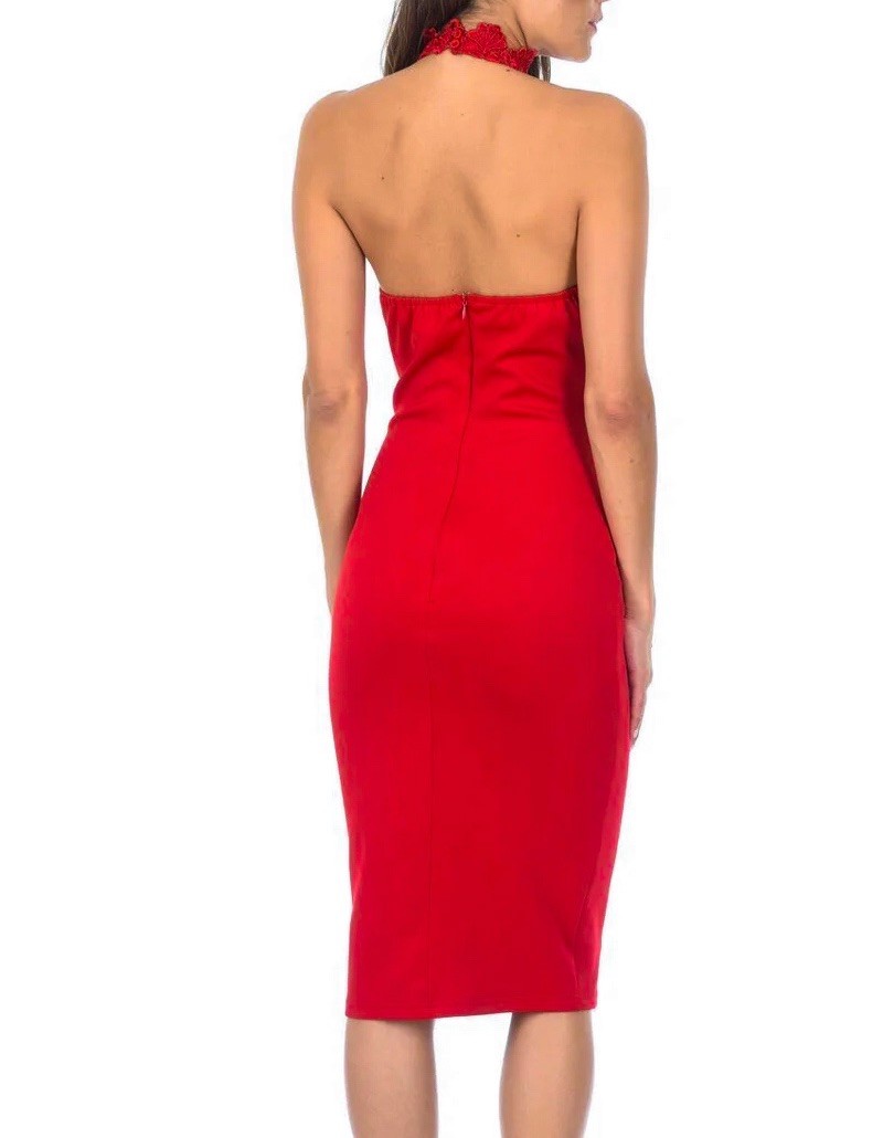 New Sz Small ❤️ Na-KD Women’s Red Open Back Choker Neck Bodycon Pencil Dress