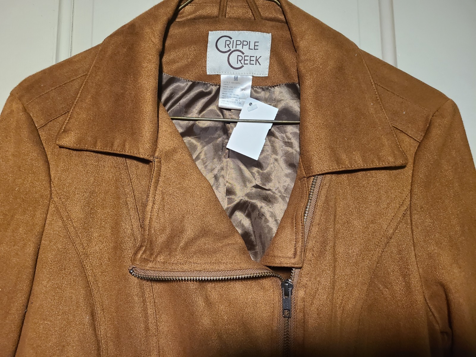 Womens Cripple Creek Genuine Suede Leather Zip Jacket With Fringe Front And Back