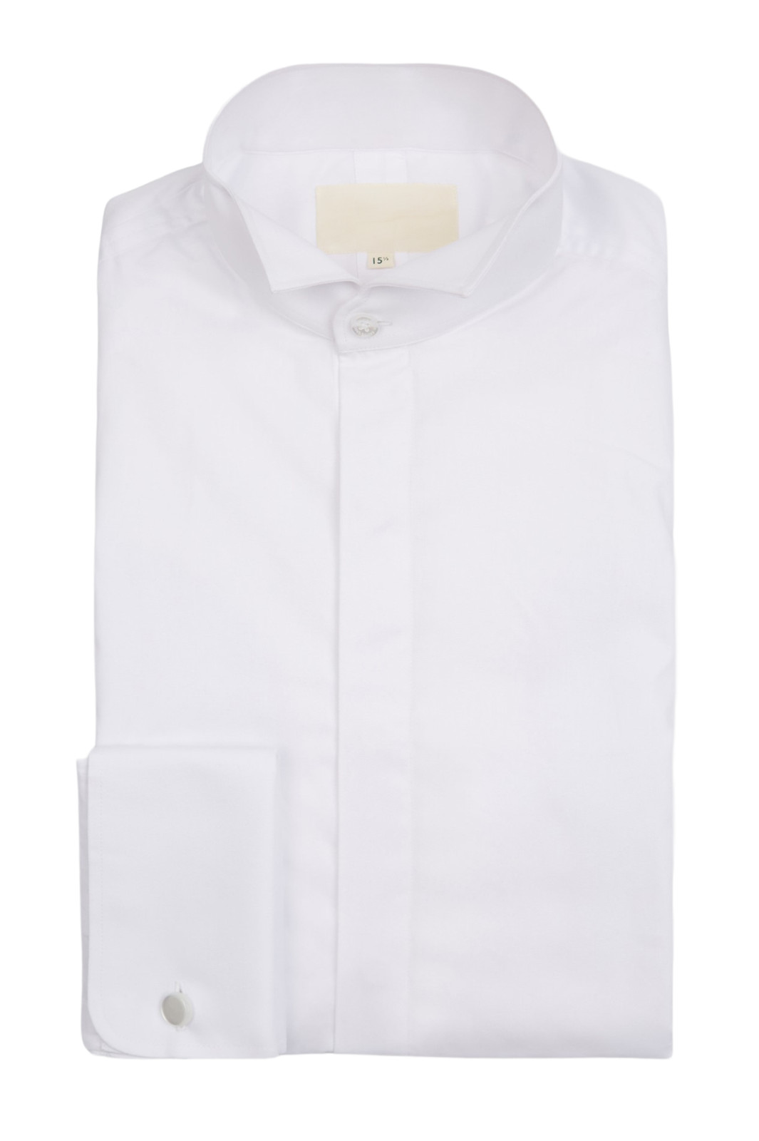 White Wing Dress Shirt Wingtip Cotton Covered Buttons Formal Double Cuff Poplin