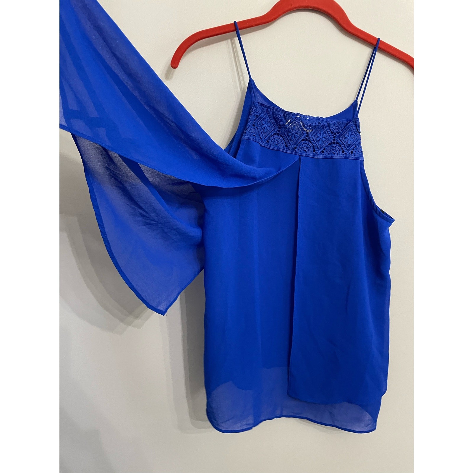 Blue Flowy Tank Chiffon Layers SZ M Womens E Hanger M Bright Royal