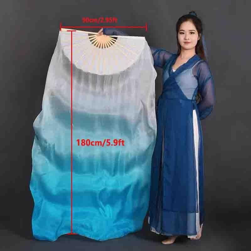 Faux Silk Belly Dance Fans Veils Long Dancing Performance Accessories 2 Pairs