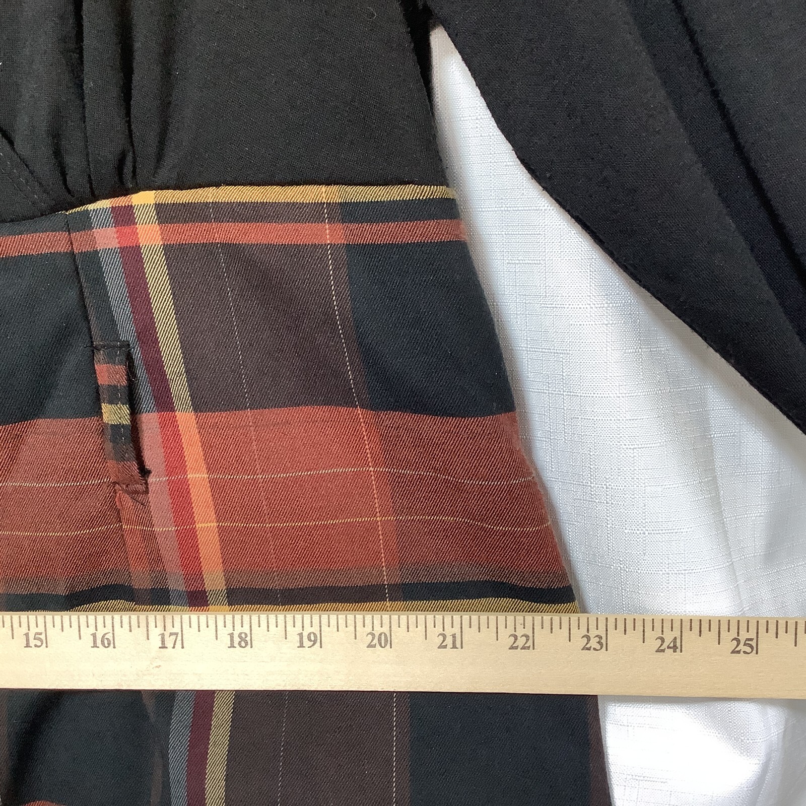 Monroe & Main Belted Midi Dress Vtg Size 18W Plaid Black Brown Yellow USA-Made