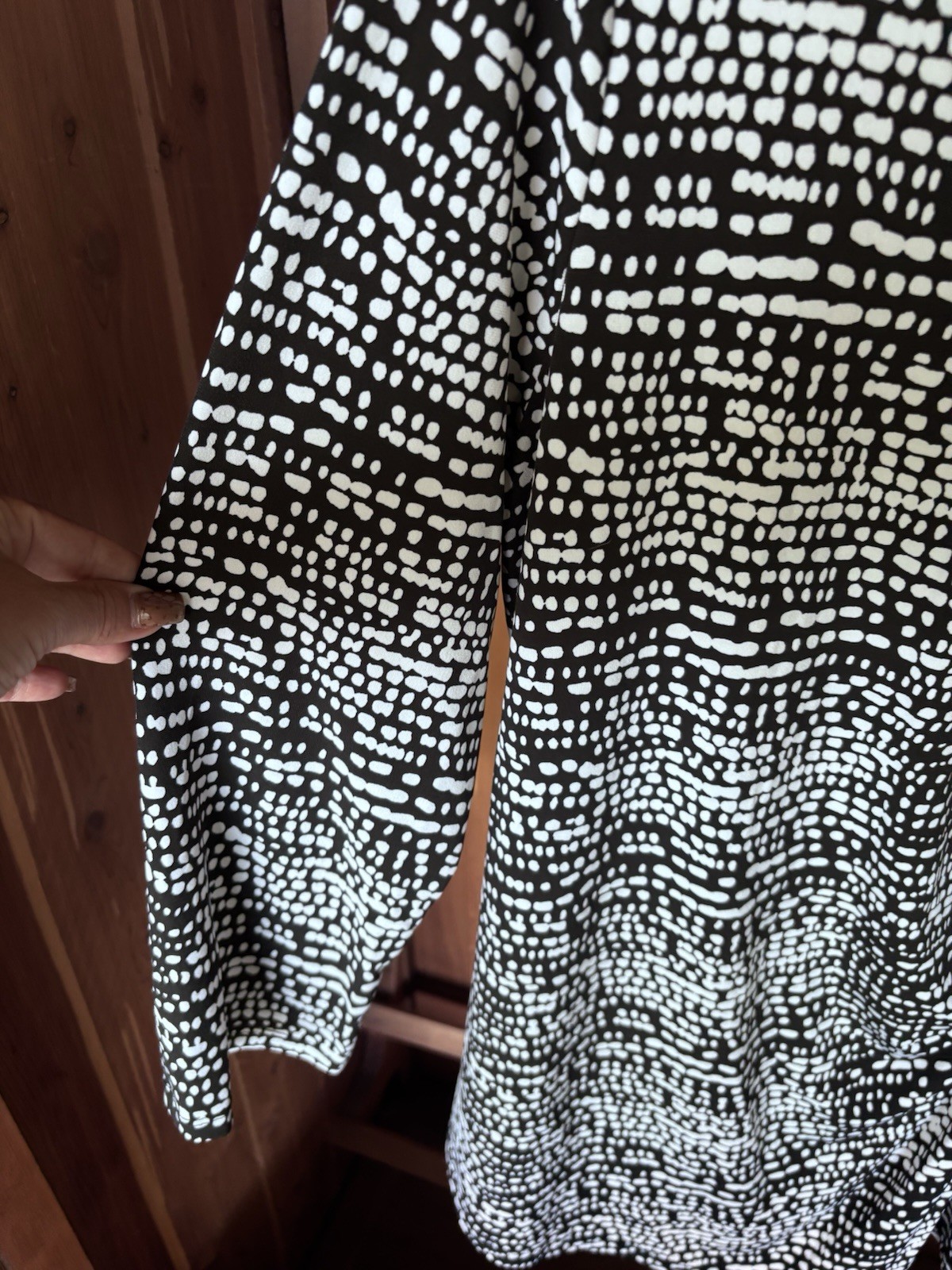 Liz Claiborne Career Faux Wrap Top Size LT Black White Geometric Dot Print