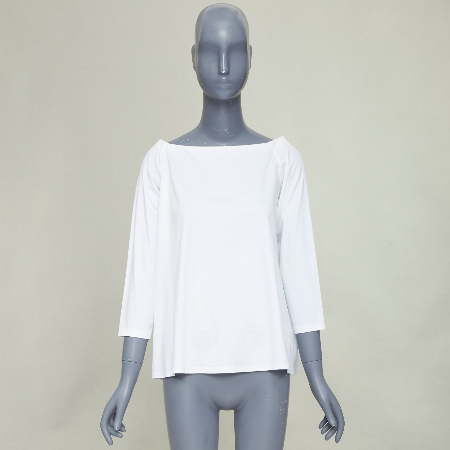 THE ROW Pepper white cotton stand up tape lined bateau neck crop sleeves top XS