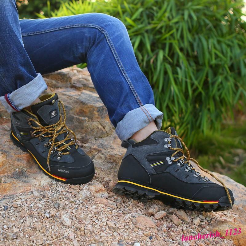 Men’s Faux Leather Ankle Boots Hiking Shoes Climbing Lace Up High Top Casual OL
