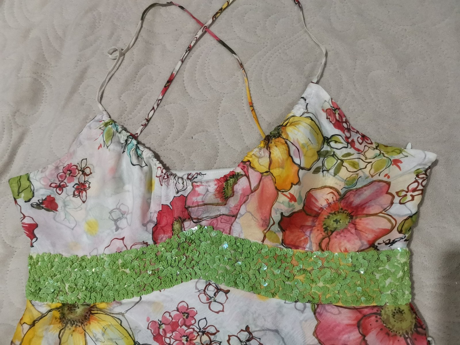 Valentino Dress Vintage Layered Sequins Embroidered Silk Chiffon Floral IT42