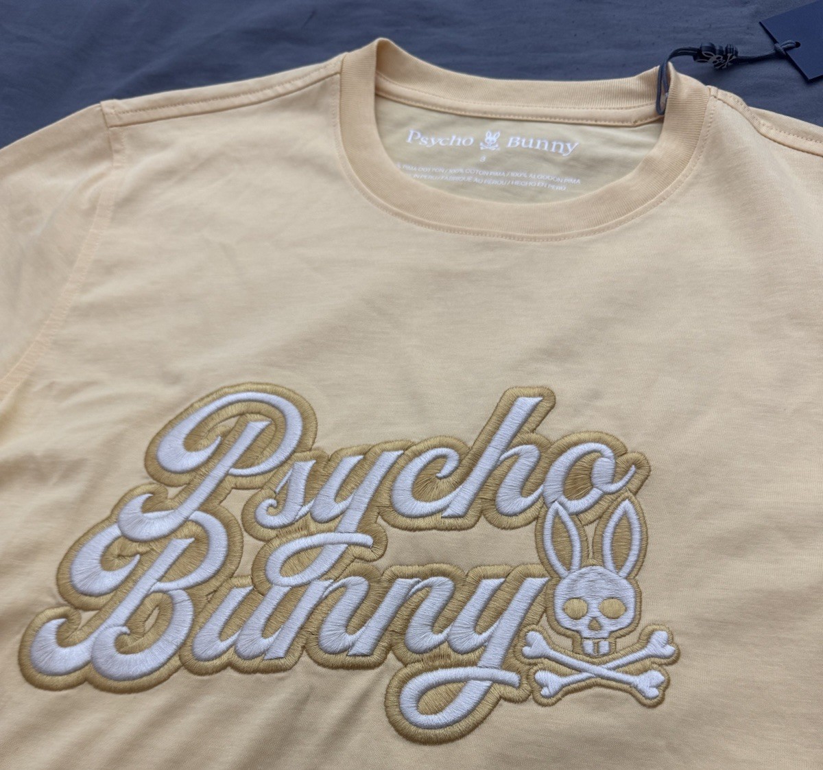 Psycho Bunny Elias Graphic Tee Mens S Sz 3 Sahara Sun Yellow Embroidered NWT