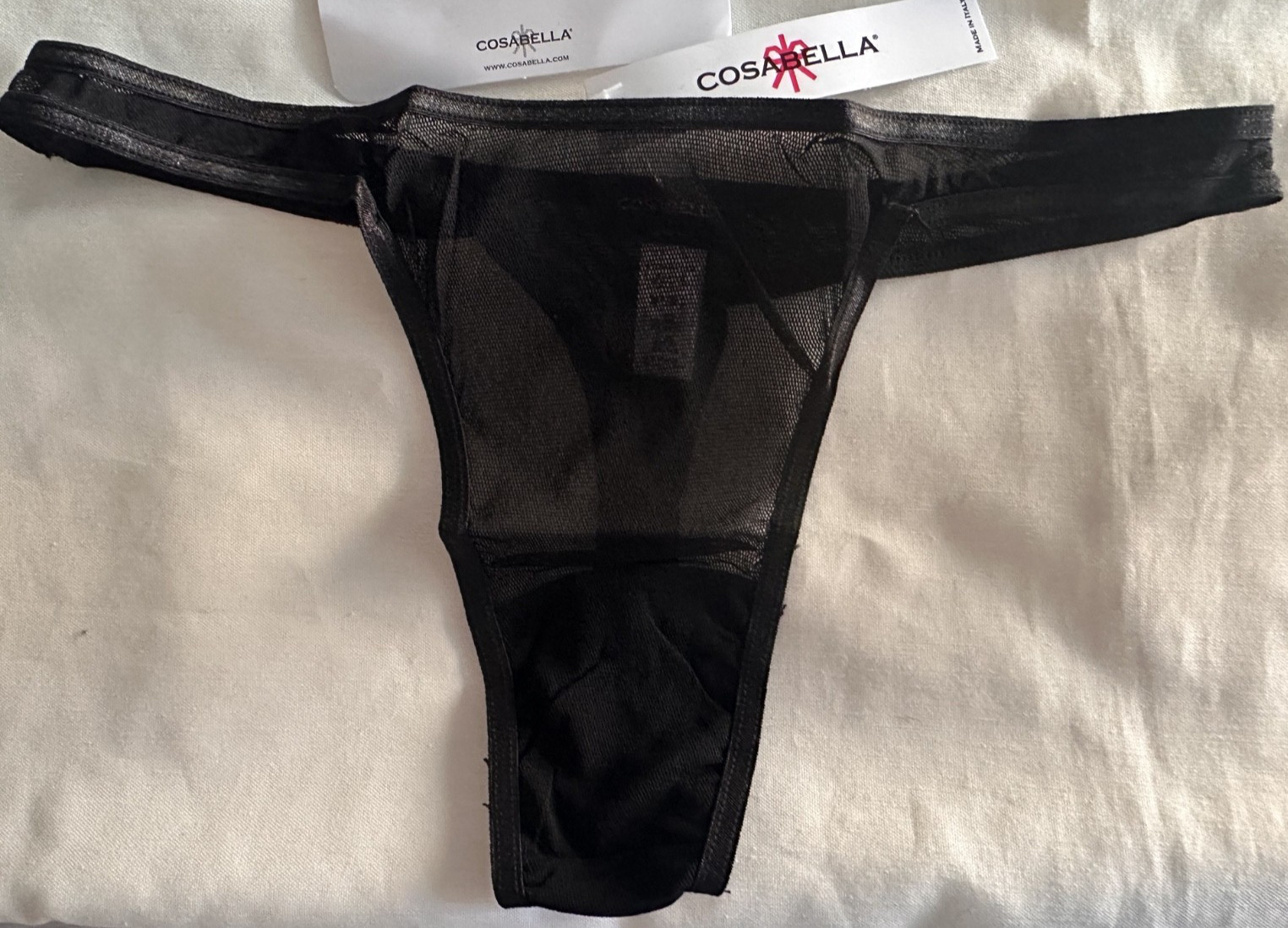 Cosabella Soire Thong M-L Black Mesh Made in Italy NEW in Package