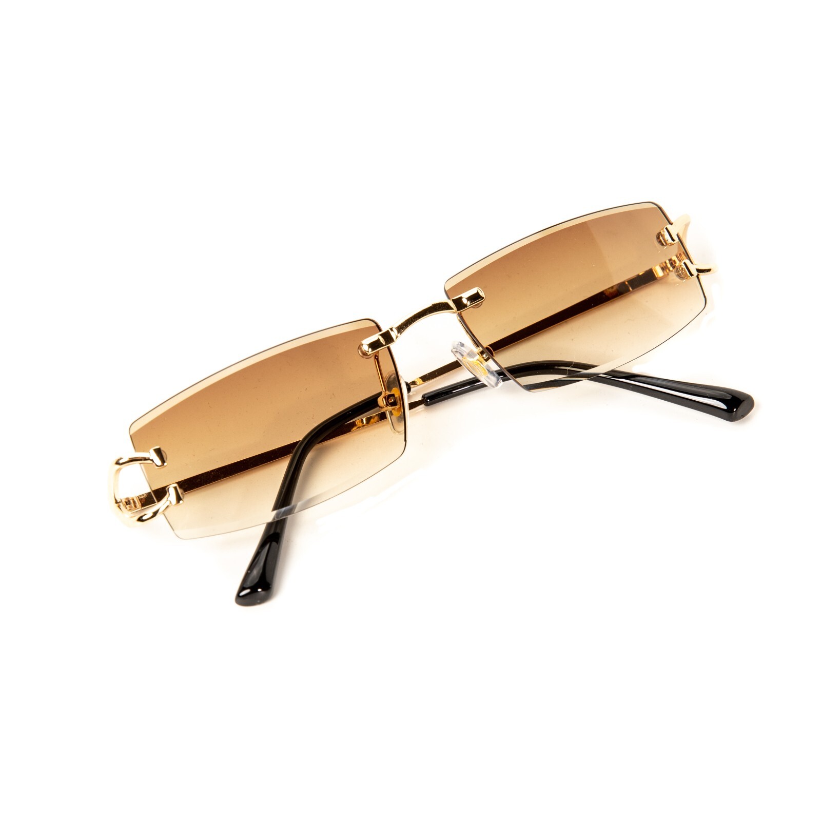 Narrow Rimless Gold Frame Stylish Light Brown Gradient Tinted Lens Sunglasses