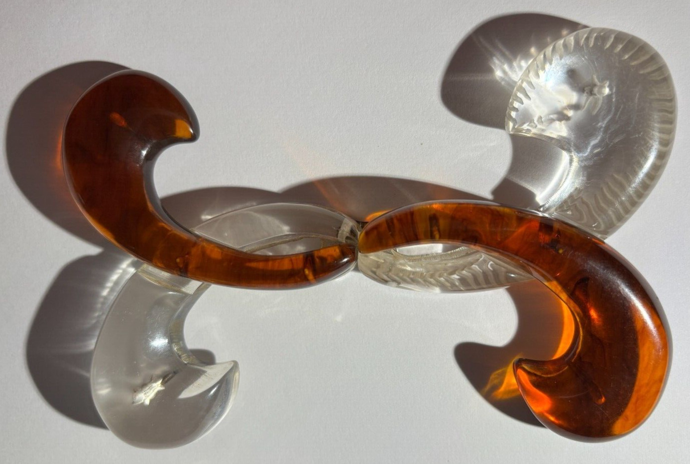 Vtg Antique LUCITE CLEAR AMBER Fleur De Lis BUCKLE TORTOISE SHELL Belt COLLAR