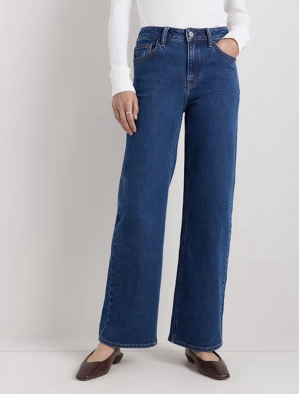 Quince Bella Stretch Relaxed Straight Jeans Denim Date Stormy Blue 29 Reg NWOT